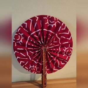 Red Handheld Fan with White Patterns African Ankara